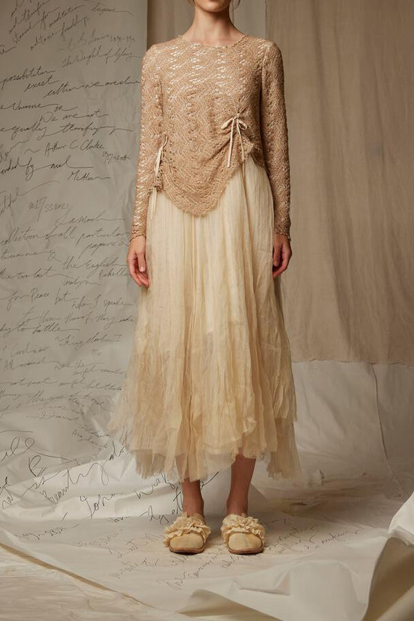 A TENTATIVE ATELIER layered fold pumping dresses a2223766 sand color